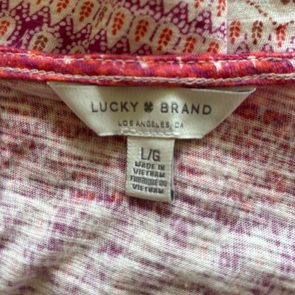 Lucky Brand Women's Top Size Large Red Multicolored Pattern Ruffled Sleeves - Picture 7 of 8